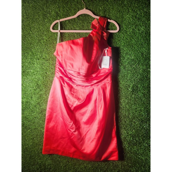 DAVIDS BRIDAL Women's 12 Pink Guava One Shoulder Satin Dress Bridesmaid Formal - Picture 1 of 6